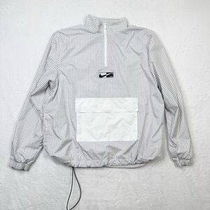 Nike Windbreaker Jacket Womens Medium Pullover 1/4 Zip White Grid Center Swoosh
